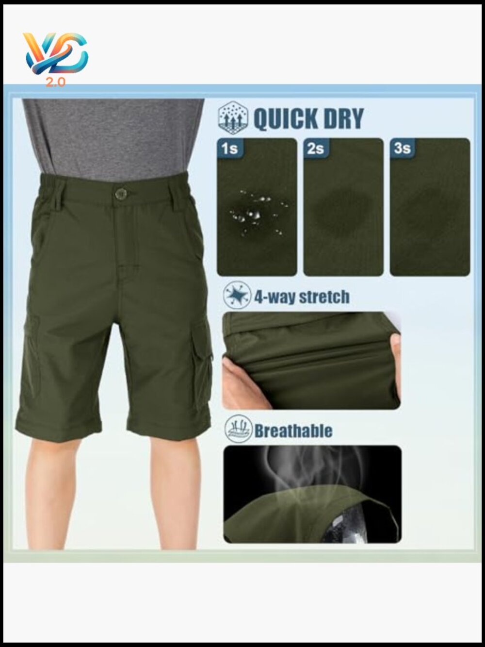 Boys' Quick Dry Convertible Hiking Cargo Pants Zip Off - Picture 5 of 7